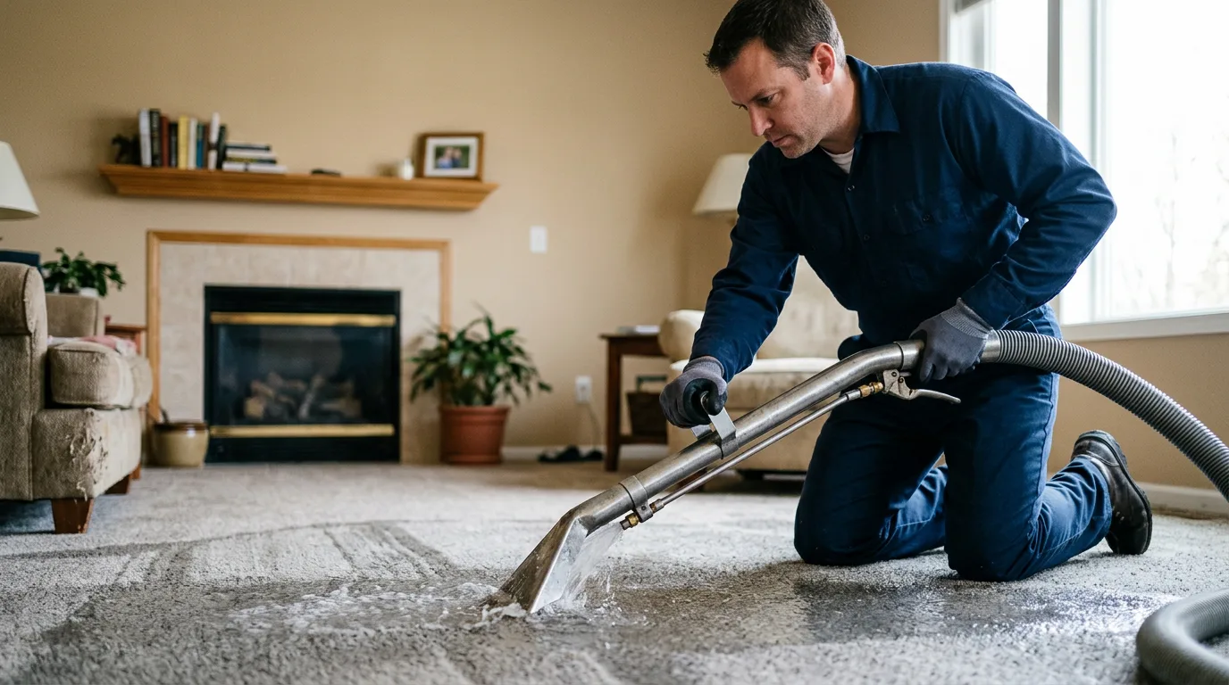 Water damage restoration technician working near Medford, MA